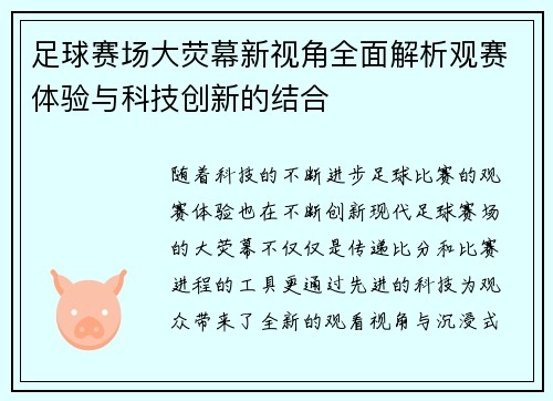 足球赛场大荧幕新视角全面解析观赛体验与科技创新的结合