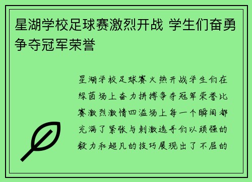 星湖学校足球赛激烈开战 学生们奋勇争夺冠军荣誉