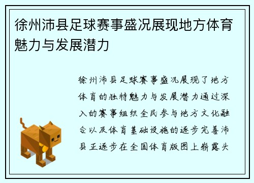 徐州沛县足球赛事盛况展现地方体育魅力与发展潜力