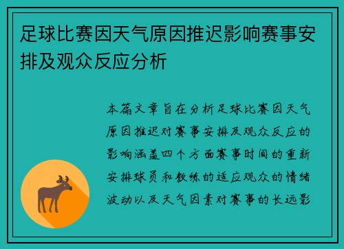 足球比赛因天气原因推迟影响赛事安排及观众反应分析