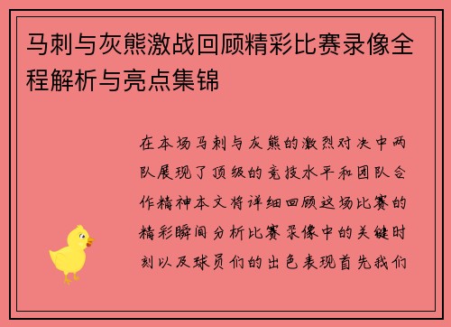 马刺与灰熊激战回顾精彩比赛录像全程解析与亮点集锦