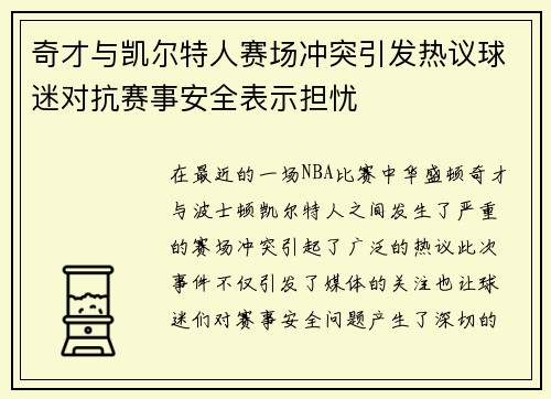 奇才与凯尔特人赛场冲突引发热议球迷对抗赛事安全表示担忧