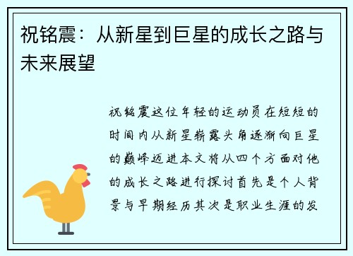 祝铭震：从新星到巨星的成长之路与未来展望